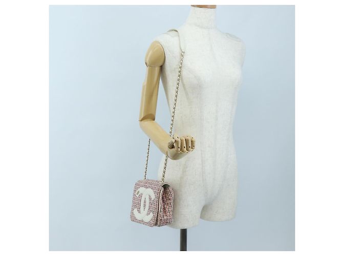 Borsa a tracolla con catena CHANEL Flap Pouch Tweed Rossa CC Tono Oro Auth 167617SM Rosso - vista 31