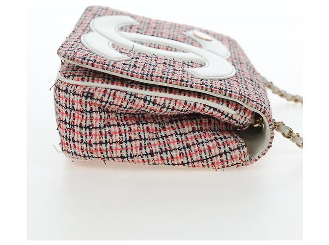 Borsa a tracolla con catena CHANEL Flap Pouch Tweed Rossa CC Tono Oro Auth 167617SM Rosso - vista 4