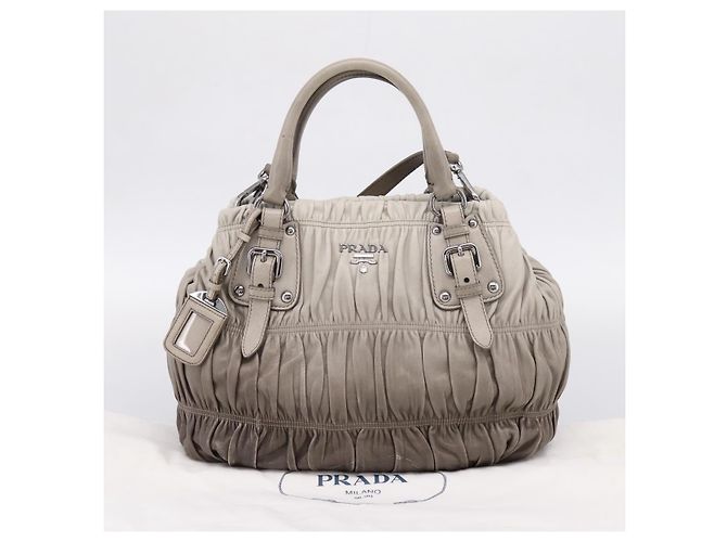 Bolso de mano Prada Gathered de piel 2way Gris Plata Auth 204095V Castaño - vista 12