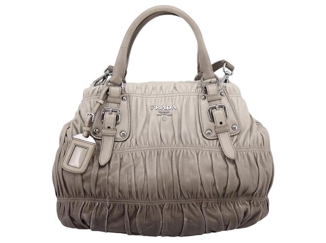 Bolso de mano Prada Gathered de piel 2way Gris Plata Auth 204095V Castaño - vista 13