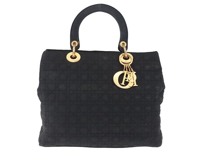 Borsa Christian Dior Lady Dior Canage Canvas Black Gold Auth 201352 Nero D'oro - vista 13