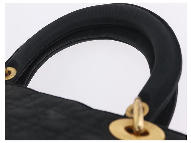 Borsa Christian Dior Lady Dior Canage Canvas Black Gold Auth 201352 Nero D'oro - vista 14