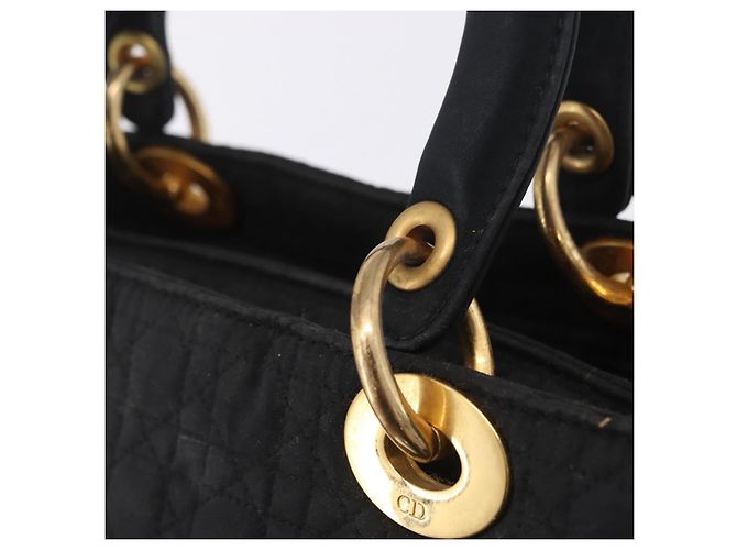 Borsa Christian Dior Lady Dior Canage Canvas Black Gold Auth 201352 Nero D'oro - vista 15