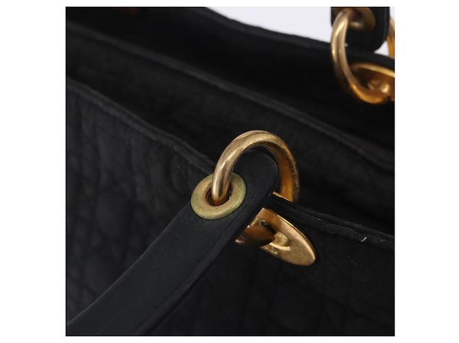 Borsa Christian Dior Lady Dior Canage Canvas Black Gold Auth 201352 Nero D'oro - vista 16