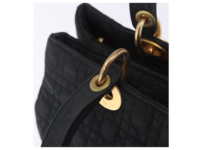 Borsa Christian Dior Lady Dior Canage Canvas Black Gold Auth 201352 Nero D'oro - vista 17