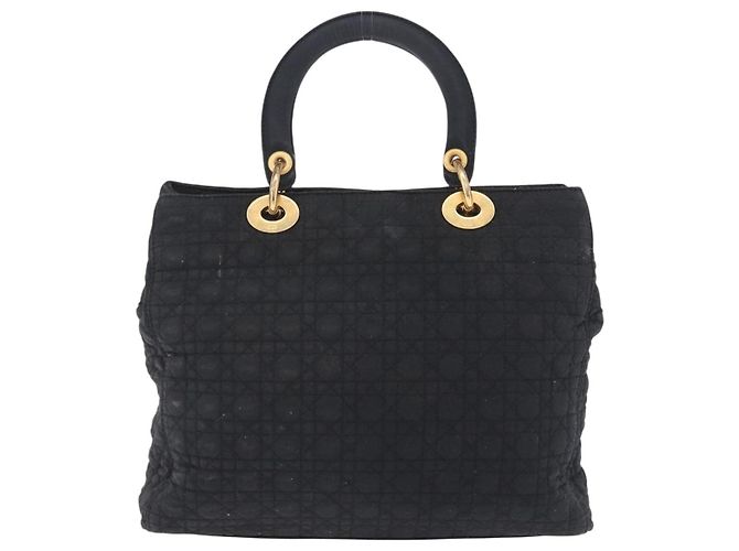 Borsa Christian Dior Lady Dior Canage Canvas Black Gold Auth 201352 Nero D'oro - vista 2
