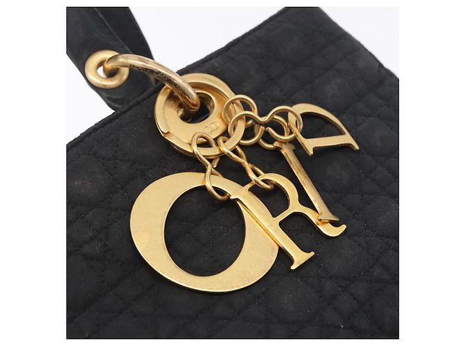 Borsa Christian Dior Lady Dior Canage Canvas Black Gold Auth 201352 Nero D'oro - vista 23