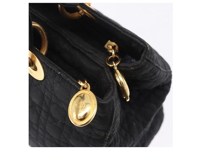 Borsa Christian Dior Lady Dior Canage Canvas Black Gold Auth 201352 Nero D'oro - vista 24