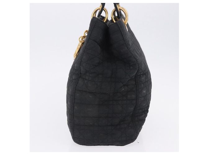 Borsa Christian Dior Lady Dior Canage Canvas Black Gold Auth 201352 Nero D'oro - vista 4