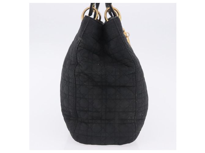 Borsa Christian Dior Lady Dior Canage Canvas Black Gold Auth 201352 Nero D'oro - vista 5