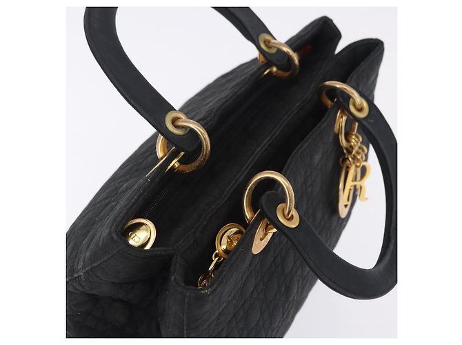 Borsa Christian Dior Lady Dior Canage Canvas Black Gold Auth 201352 Nero D'oro - vista 7