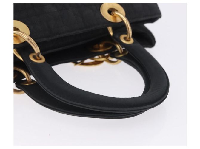 Borsa Christian Dior Lady Dior Canage Canvas Black Gold Auth 201352 Nero D'oro - vista 8