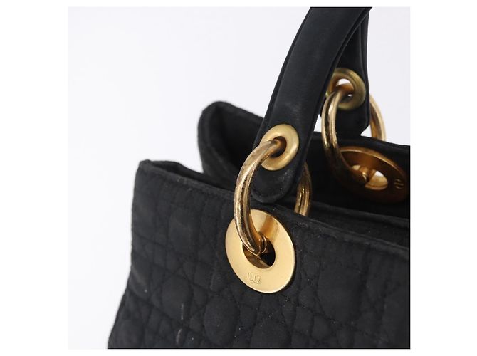 Borsa Christian Dior Lady Dior Canage Canvas Black Gold Auth 201352 Nero D'oro - vista 9