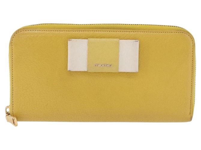 Cartera larga Miu Miu de piel Amarillo Oro Auth 200735A Dorado - vista 13