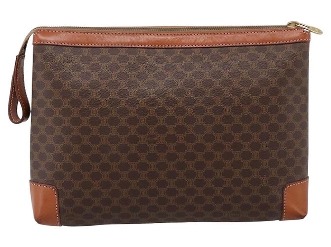 Céline Borsa a pochette CELINE Macadam PVC Pelle Marrone Oro Auth 201520A D'oro - vista 2