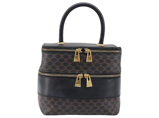 Céline CELINE Macadam Canvas Vanity Handtasche PVC Leather Black Gold Auth 201453A Schwarz Golden - Ansicht 13