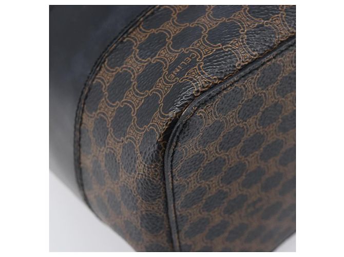 Céline CELINE Macadam Canvas Vanity Handtasche PVC Leather Black Gold Auth 201453A Schwarz Golden - Ansicht 15