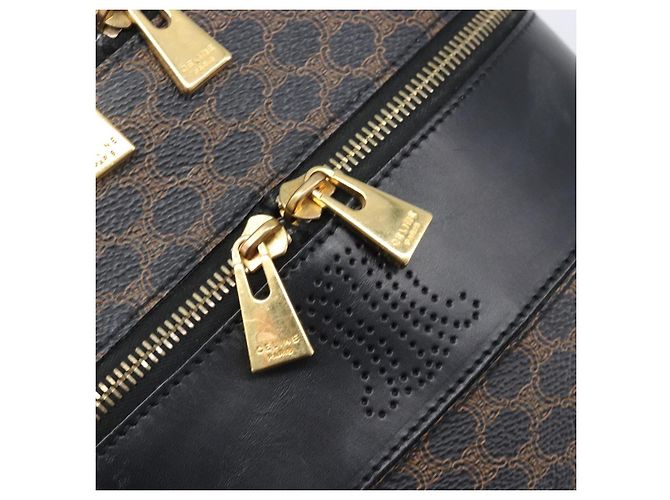 Céline CELINE Macadam Canvas Vanity Handtasche PVC Leather Black Gold Auth 201453A Schwarz Golden - Ansicht 18