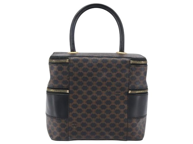Céline CELINE Macadam Canvas Vanity Handtasche PVC Leather Black Gold Auth 201453A Schwarz Golden - Ansicht 2