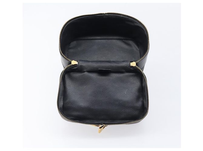 Céline CELINE Macadam Canvas Vanity Handtasche PVC Leather Black Gold Auth 201453A Schwarz Golden - Ansicht 20