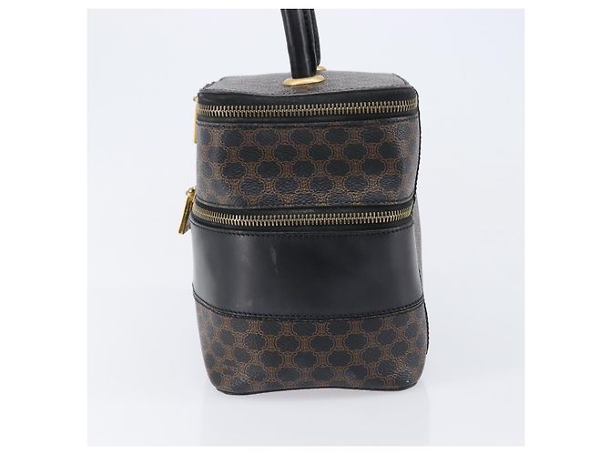 Céline CELINE Macadam Canvas Vanity Handtasche PVC Leather Black Gold Auth 201453A Schwarz Golden - Ansicht 3