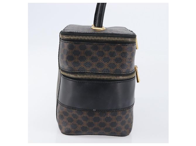 Céline CELINE Macadam Canvas Vanity Handtasche PVC Leather Black Gold Auth 201453A Schwarz Golden - Ansicht 4