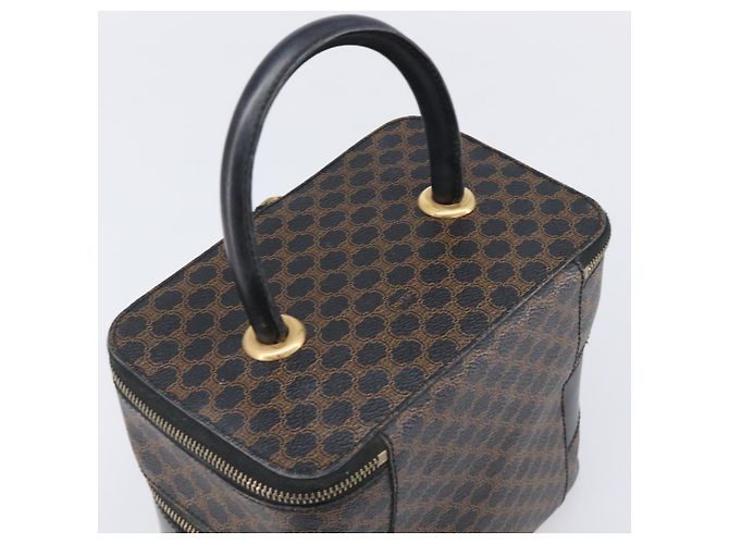 Céline CELINE Macadam Canvas Vanity Handtasche PVC Leather Black Gold Auth 201453A Schwarz Golden - Ansicht 6