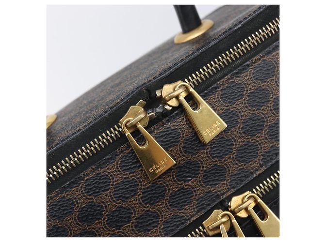 Céline CELINE Macadam Canvas Vanity Handtasche PVC Leather Black Gold Auth 201453A Schwarz Golden - Ansicht 9