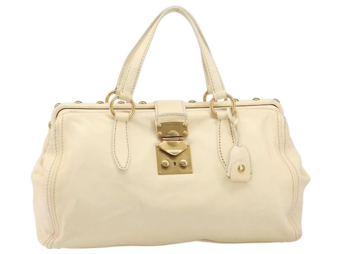 Borsa a mano Miu Miu Leather Ivory Gold Auth 202657A D'oro Crudo - vista 13