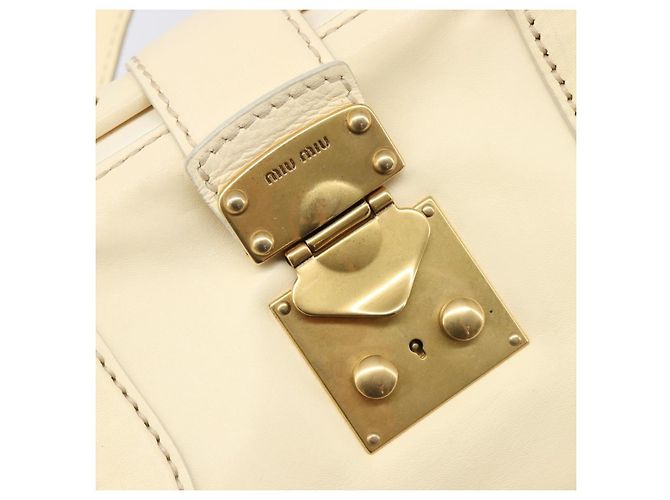 Borsa a mano Miu Miu Leather Ivory Gold Auth 202657A D'oro Crudo - vista 22