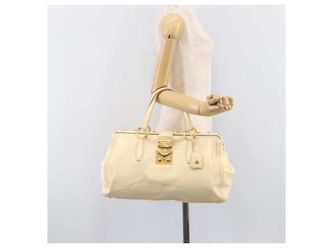 Borsa a mano Miu Miu Leather Ivory Gold Auth 202657A D'oro Crudo - vista 28