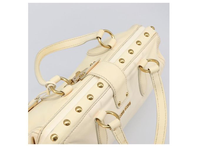 Borsa a mano Miu Miu Leather Ivory Gold Auth 202657A D'oro Crudo - vista 7