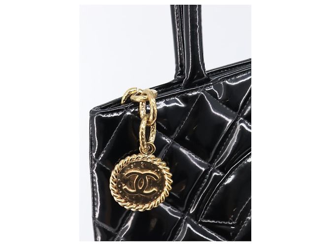 CHANEL COCO Mark Standard Tote Bag aus Lackleder Schwarz Gold CC Auth ki6845M Golden - Ansicht 18