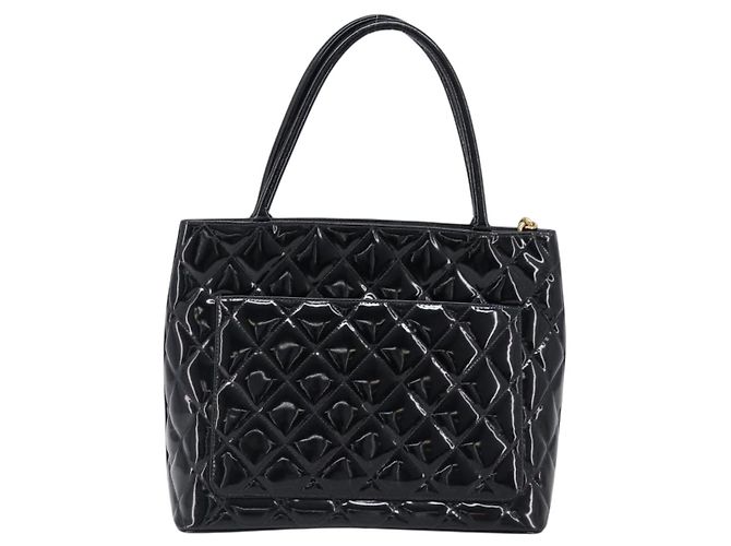 CHANEL COCO Mark Standard Tote Bag aus Lackleder Schwarz Gold CC Auth ki6845M Golden - Ansicht 2