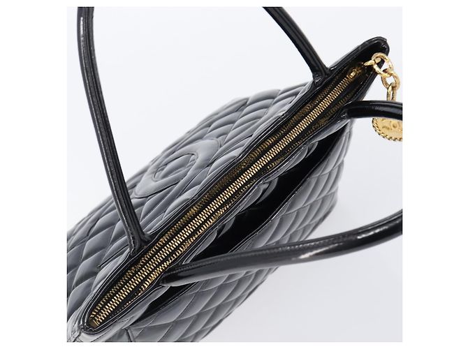CHANEL COCO Mark Standard Tote Bag aus Lackleder Schwarz Gold CC Auth ki6845M Golden - Ansicht 6