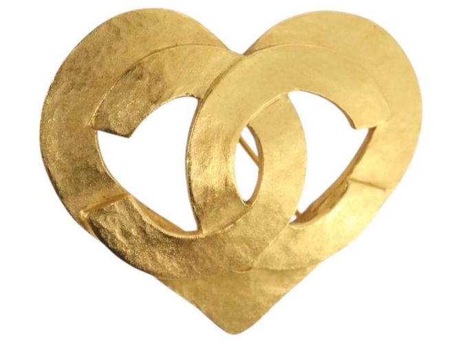 CHANEL COCO Logo Brosche Metall Gold-Ton CC Auth 205866M - Ansicht 2