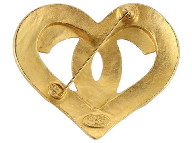 CHANEL COCO Logo Brosche Metall Gold-Ton CC Auth 205866M - Ansicht 3