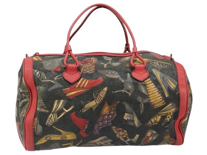 Salvatore Ferragamo Shoulder Bag Coated Canvas Red Gold Auth 202451 Golden - view 13
