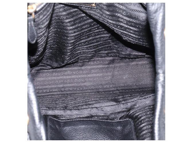 Borsa Tote PRADA Vittero Dino Leather Black Gold Auth 204406 Nero D'oro - vista 11
