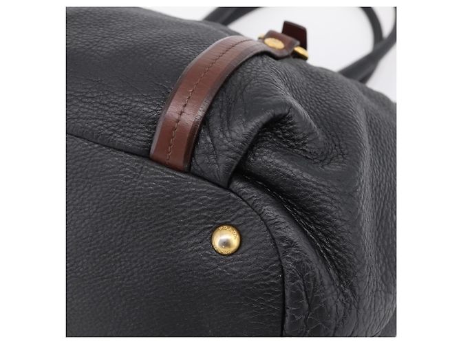 Borsa Tote PRADA Vittero Dino Leather Black Gold Auth 204406 Nero D'oro - vista 14