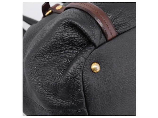 Borsa Tote PRADA Vittero Dino Leather Black Gold Auth 204406 Nero D'oro - vista 15