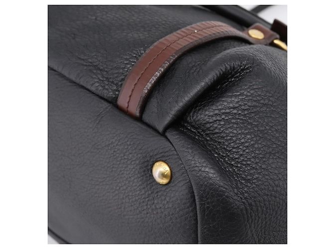 Borsa Tote PRADA Vittero Dino Leather Black Gold Auth 204406 Nero D'oro - vista 16
