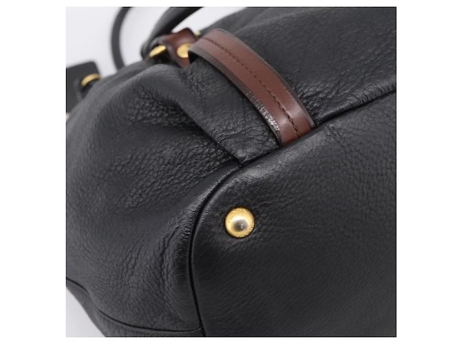 Borsa Tote PRADA Vittero Dino Leather Black Gold Auth 204406 Nero D'oro - vista 17