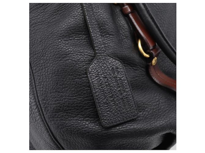 Borsa Tote PRADA Vittero Dino Leather Black Gold Auth 204406 Nero D'oro - vista 20