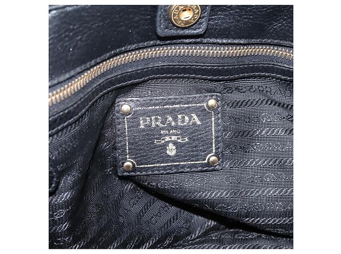 Borsa Tote PRADA Vittero Dino Leather Black Gold Auth 204406 Nero D'oro - vista 21