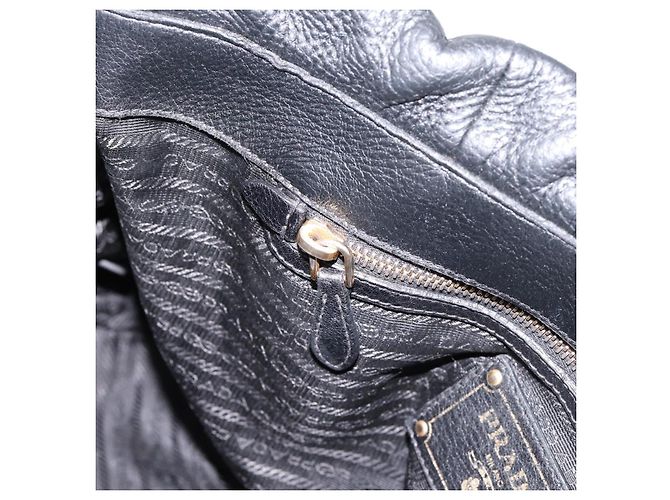 Borsa Tote PRADA Vittero Dino Leather Black Gold Auth 204406 Nero D'oro - vista 24