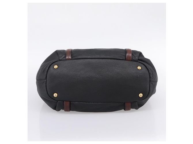 Borsa Tote PRADA Vittero Dino Leather Black Gold Auth 204406 Nero D'oro - vista 5