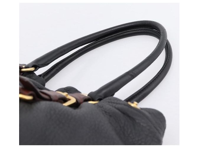 Borsa Tote PRADA Vittero Dino Leather Black Gold Auth 204406 Nero D'oro - vista 8