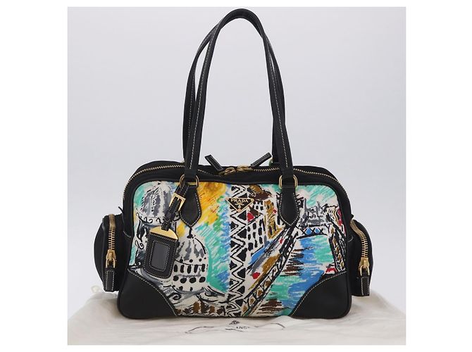 PRADA Venice Tote Bag Nylon Leather Multicolor Gold Auth am12575V Multiple colors Golden - view 12