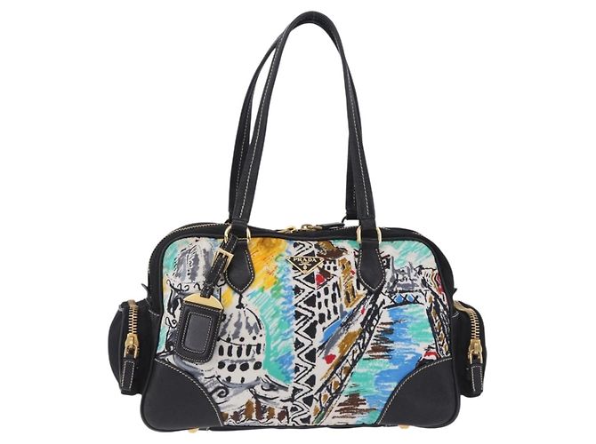 PRADA Venice Tote Bag Nylon Leather Multicolor Gold Auth am12575V Multiple colors Golden - view 13